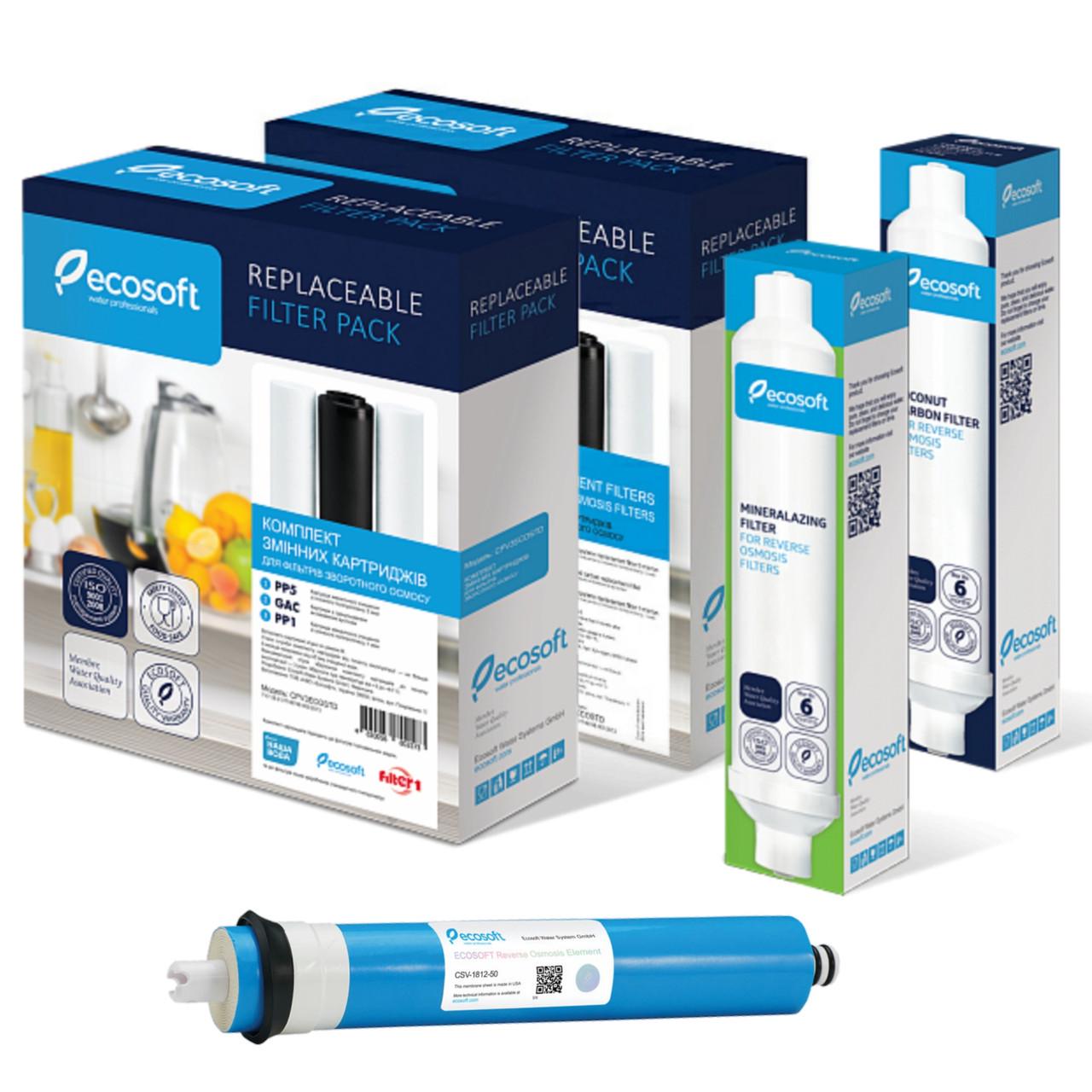 Річний комплект картриджів Ecosoft для фільтра зворотного осмосу з мінералізатором