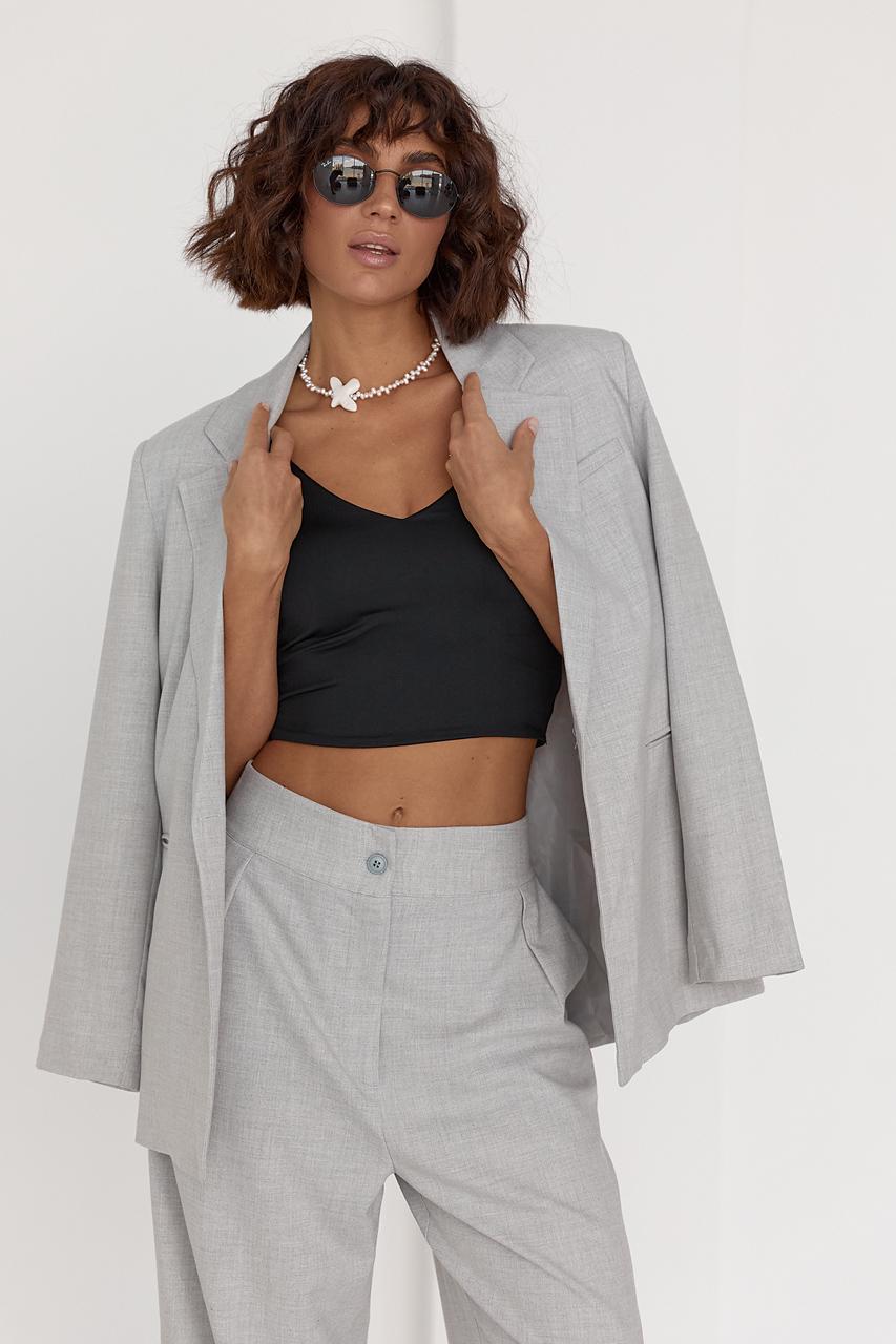 Пиджак однобортный на пуговице M Серый (11686269) - фото 7