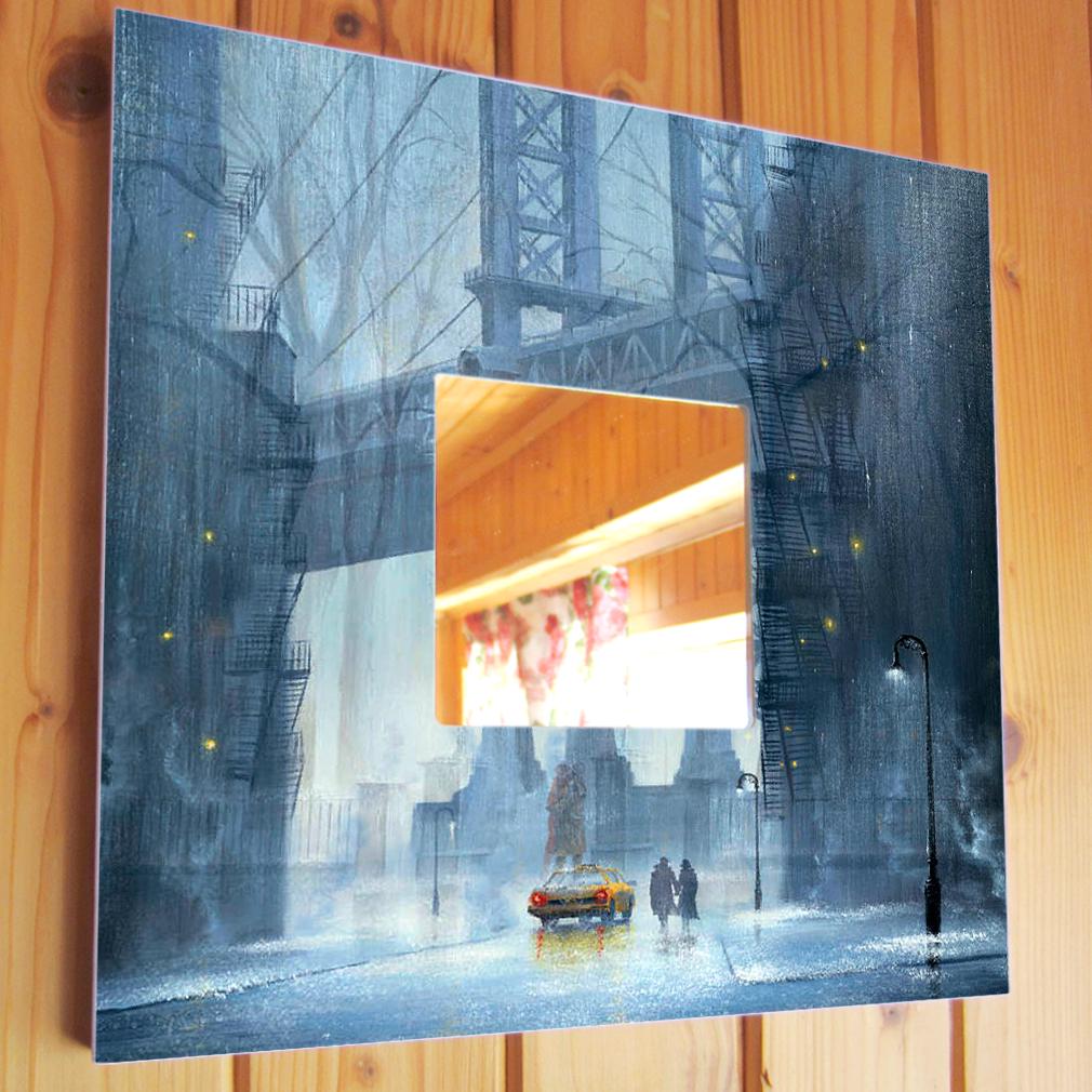 Дзеркало декоративне Дощовий Нью-Йорк Бруклінський міст 260х260 мм (M00068)