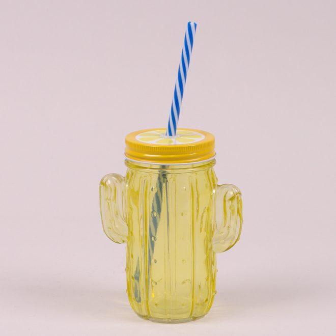 Чашка-банка Flora Кактус с трубочкой 0,4 л Желтый (35027)