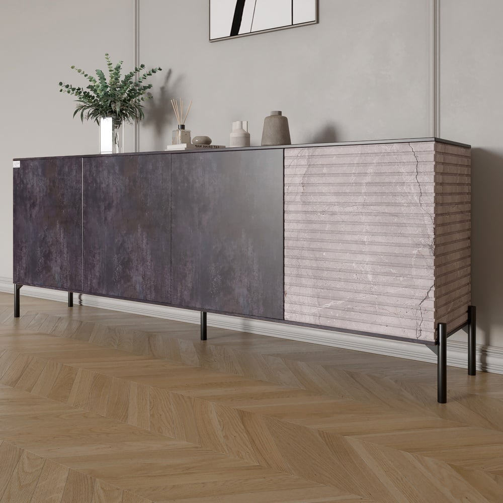 Комод Lion Грей 204x38x76,5 см Бетон темный/Камень (LION-042612)