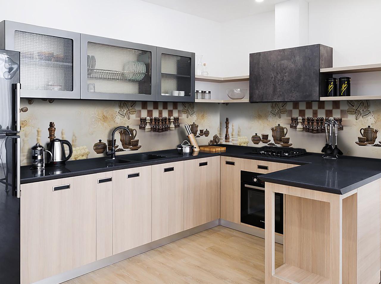 Кухонный фартук Шахматы кофе шоколад с самоклеющейся виниловой пленки 60х250 см Коричневый