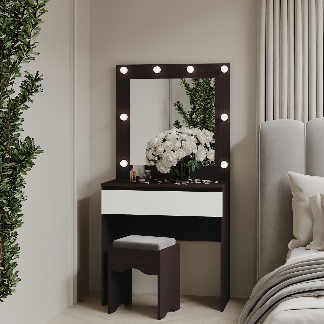 Туалетний столик New and Classic із квадратним дзеркалом 1600х800х400 мм Венге магія/Білий (ТЗ-Лайт 1-8) - фото 2