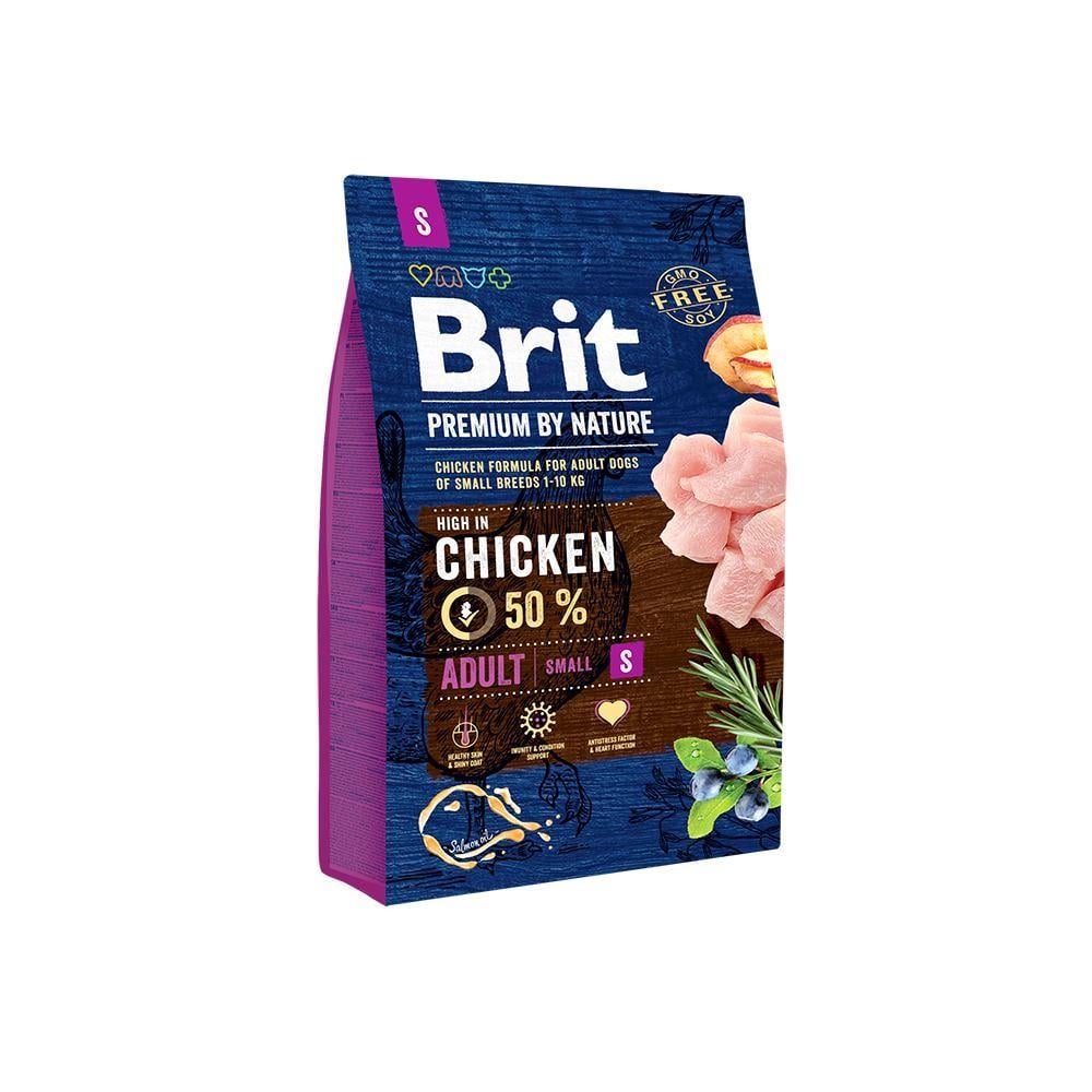 Корм сухой Brit Premium Dog Adult S для взрослых собак мелких пород весом 1-10 кг с курицей 3 кг (8595602526291)
