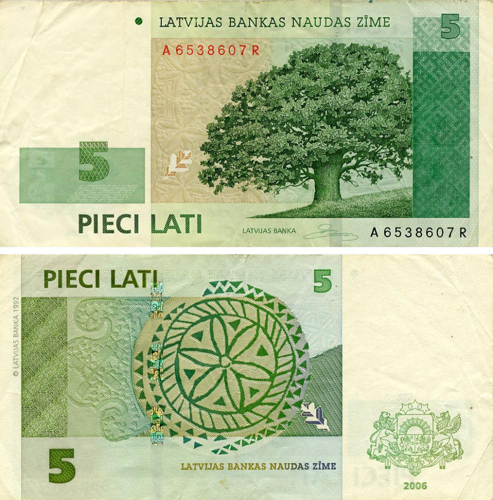 Коллекционные банкноты Латвия 5 латов 2006 F-VF (P53a)