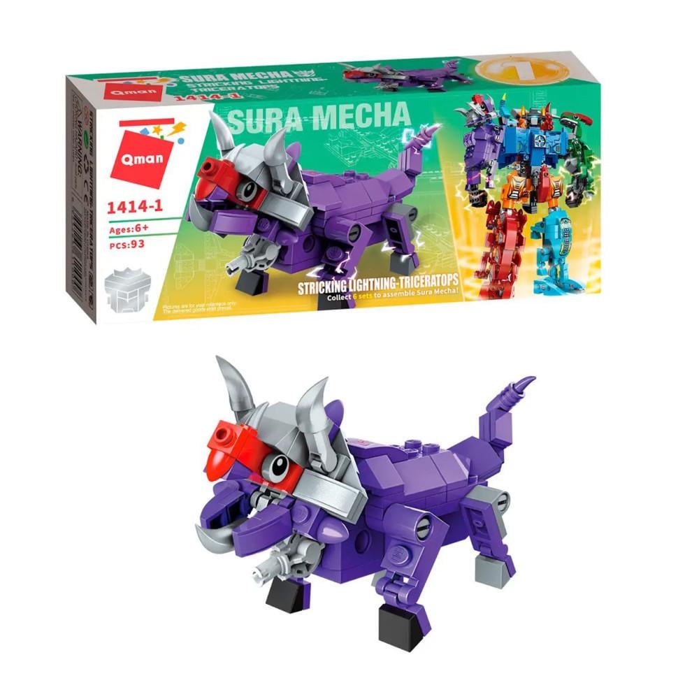 Конструктор дитячий Qman 1414-1-6 Triceratops трансформер робот/динозавр 93 дет. (RLT24109s31410)