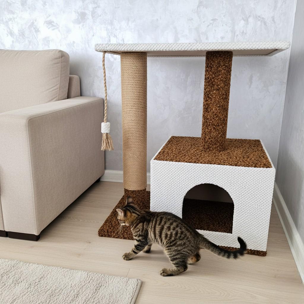 Когтеточка царапка кошачья с большим домом лежаком