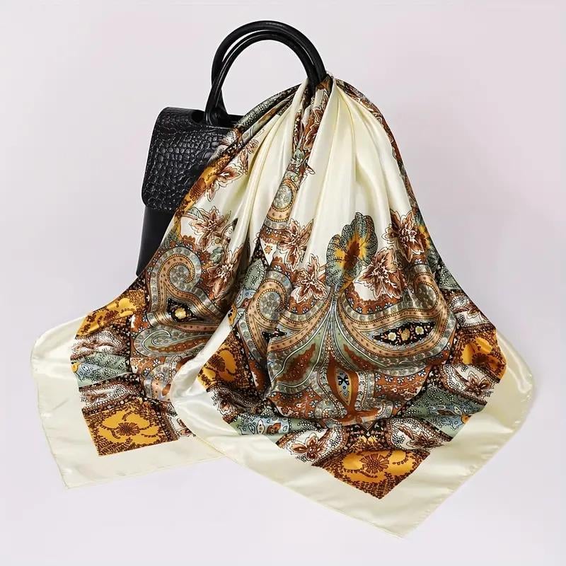 Платок шелковый Mosi с орнаментом пейсли 90х90 см Молочный - фото 2 Платок шелковый Mosi с орнаментом пейсли 90х90 см Молочный - фото 2