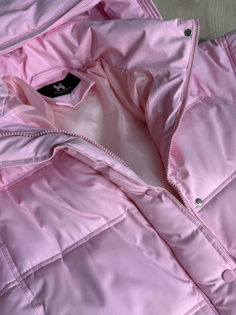 Куртка женская HAIZIYUAN 8589 средней длины с капюшоном XL Розовый (4803) - фото 4