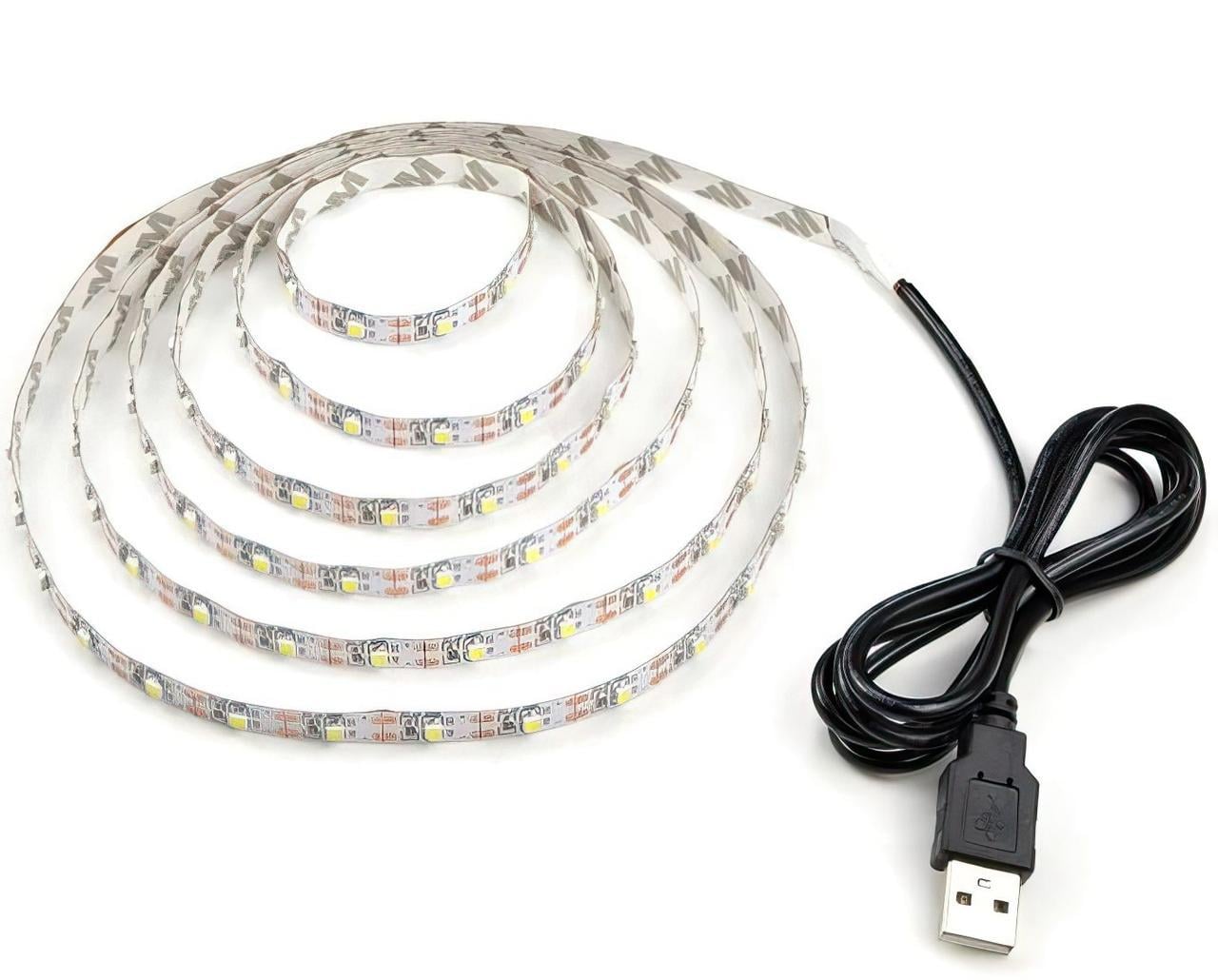 Светодиодная лента SMD 3528 USB 5 В для повербанка 3 м Белый свет (2778037807)