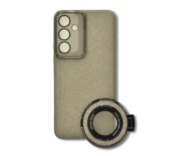Силиконовый чехол накладка Glitter Case Kathy Tech для Samsung Galaxy A55 с металлическим кольцом держателем в комплекте Черный