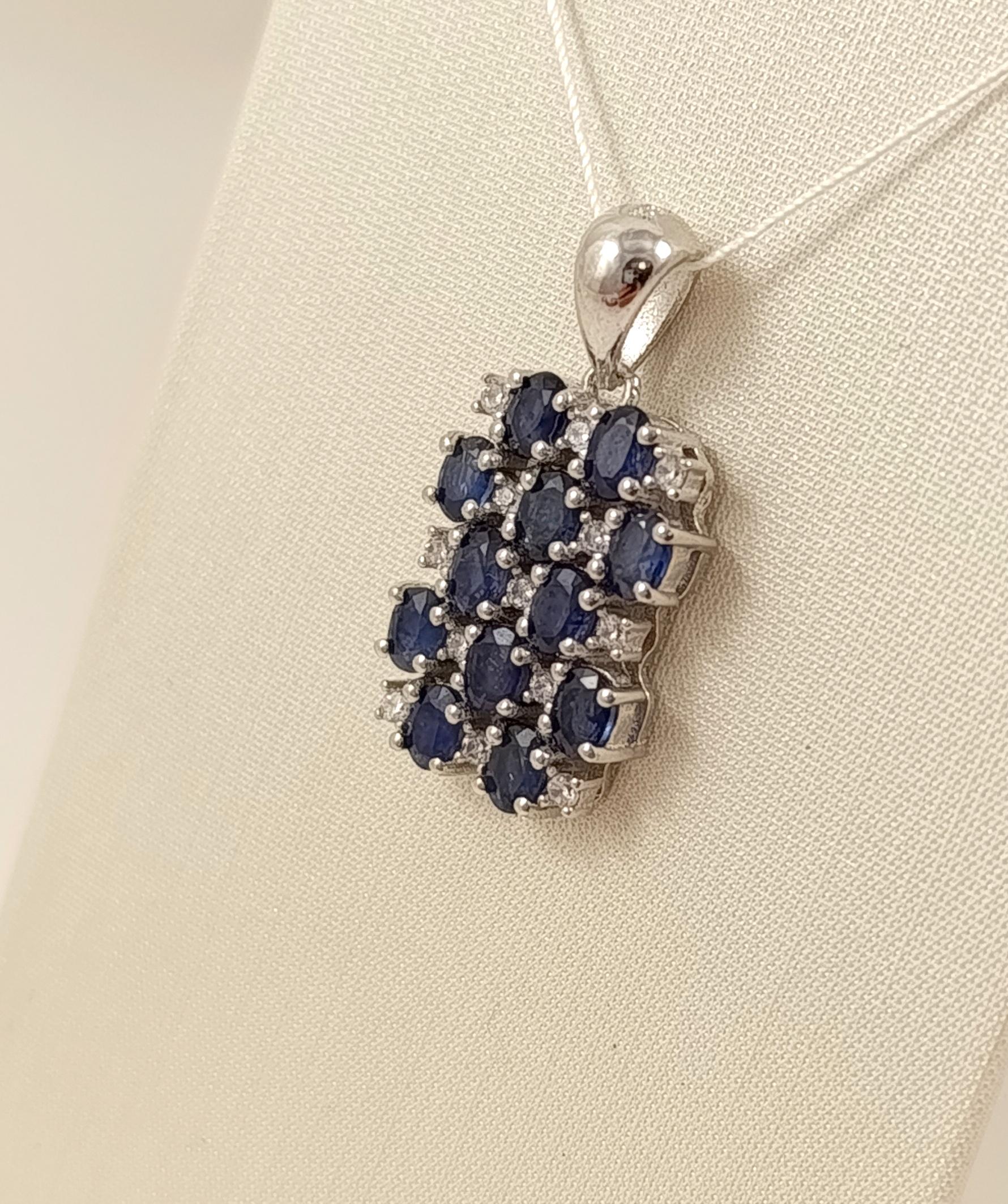 Серебряная подвеска с сапфиром и цирконием (Р333-сф) - фото 4
