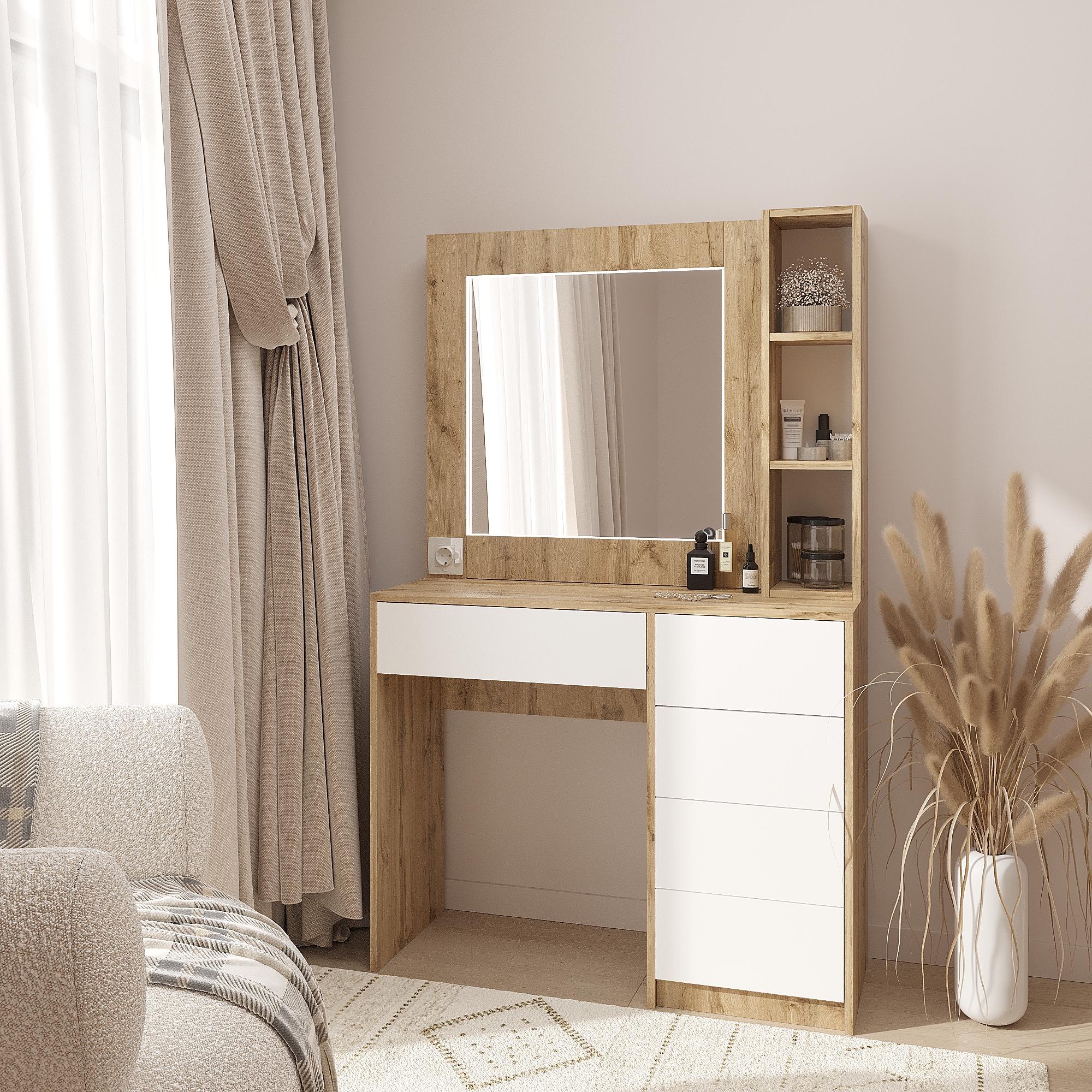 Туалетный столик с LED подсветкой ТЗ-LED 1600х1000х380 мм Дуб Тахо/Белый Туалетный столик с LED подсветкой ТЗ-LED 1600х1000х380 мм Дуб Тахо/Белый