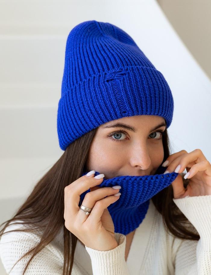 Шапка и хомут женские вязаные 1 из шерсти с отворотом Синий (2760096125) Шапка и хомут женские вязаные 1 из шерсти с отворотом Синий (2760096125)