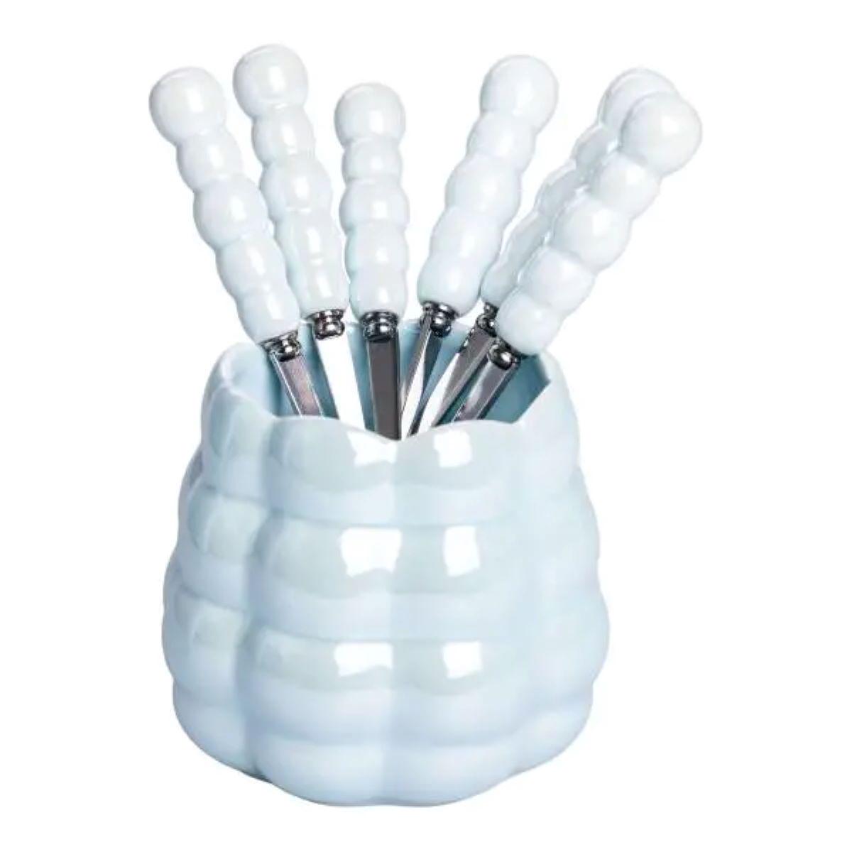 Набір десертних виделок і ложок на 3 персони з підставкою 7 пр. Блакитний - фото 11