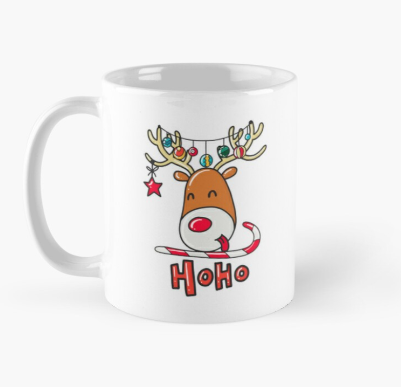 Чашка керамическая с принтом Ho Ho Олень новогодний 330 мл Белый