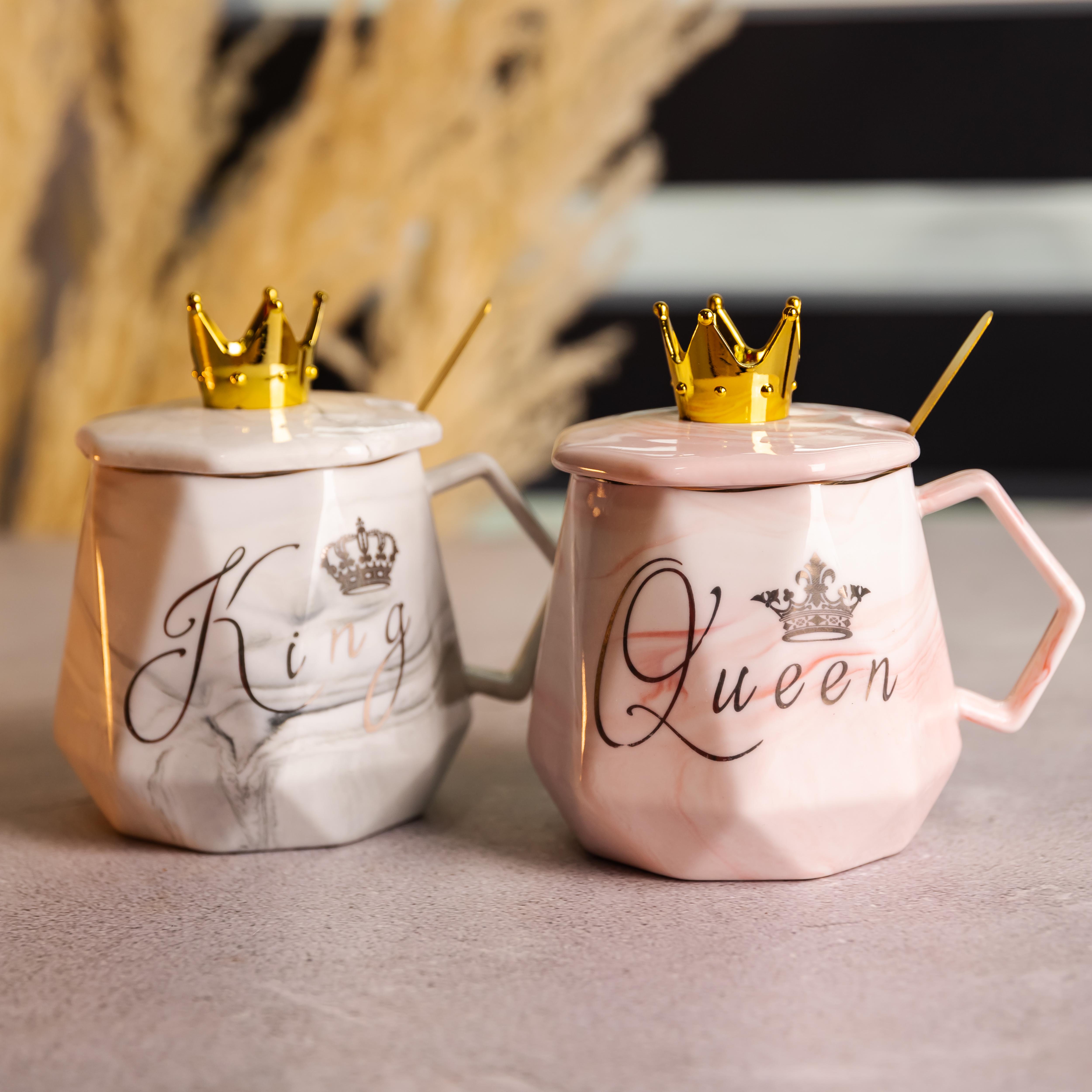Чашки парные фарфоровые King&Queen с ложками 400 мл (FM-30)