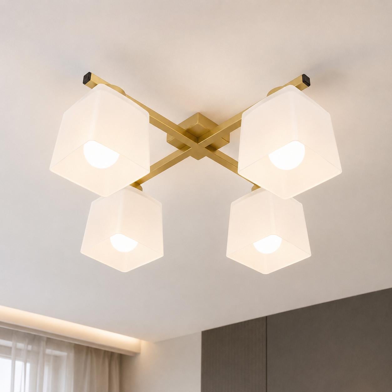 Люстра MSK ELECTRIC Sakura з металевим каркасом під чотири лампи Е27 Античне золото (NL 16510-4 GD)
