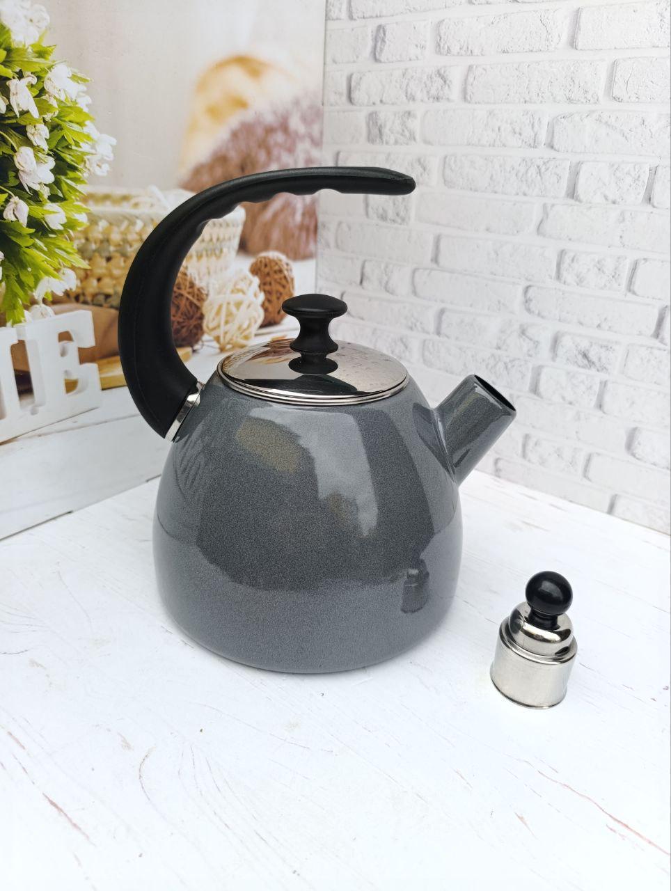 Чайник зі свистком Kamille KM-1040C емальований 2,5 л Сірий (KM-1040C) - фото 2 Чайник зі свистком Kamille KM-1040C емальований 2,5 л Сірий (KM-1040C) - фото 2
