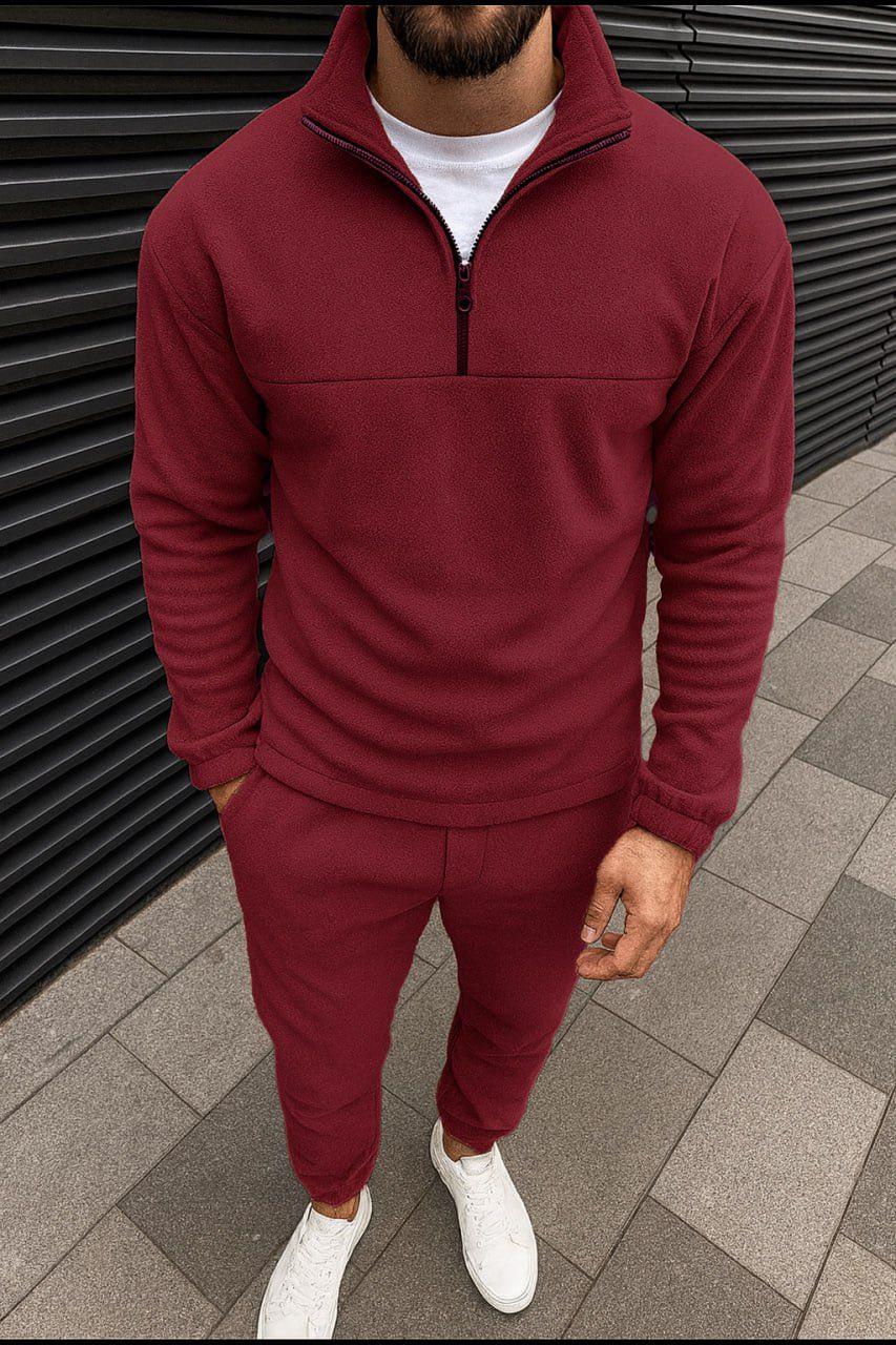 Чоловічий костюм флісовий штани і худі XL Бордовий