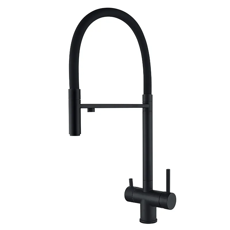 Кухонный смеситель на две воды с силиконовым изливом Zerix KIT-021 Black из нержавеющей стали (2288510338)