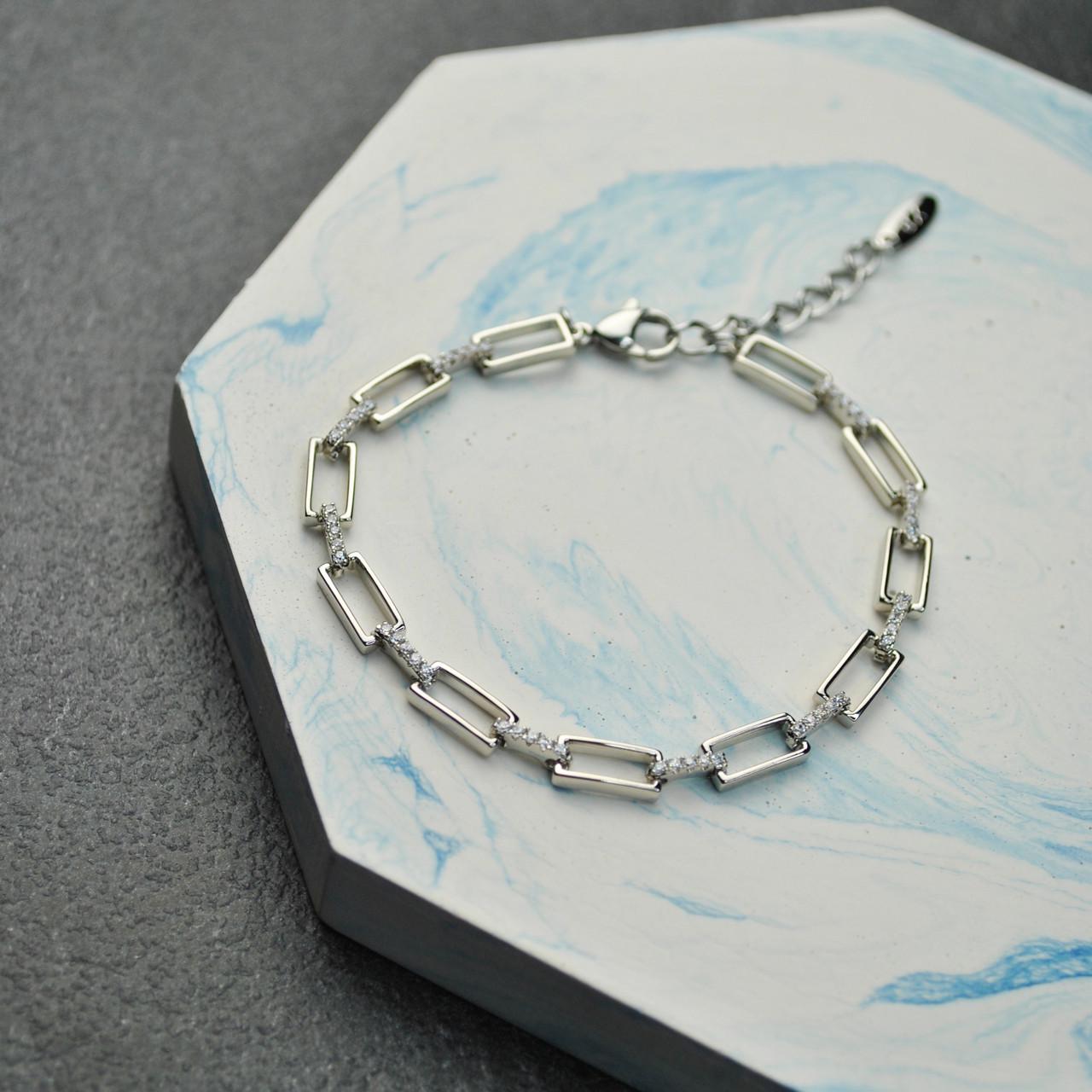 Браслет Прямоугольники медицинская сталь родий (x070)