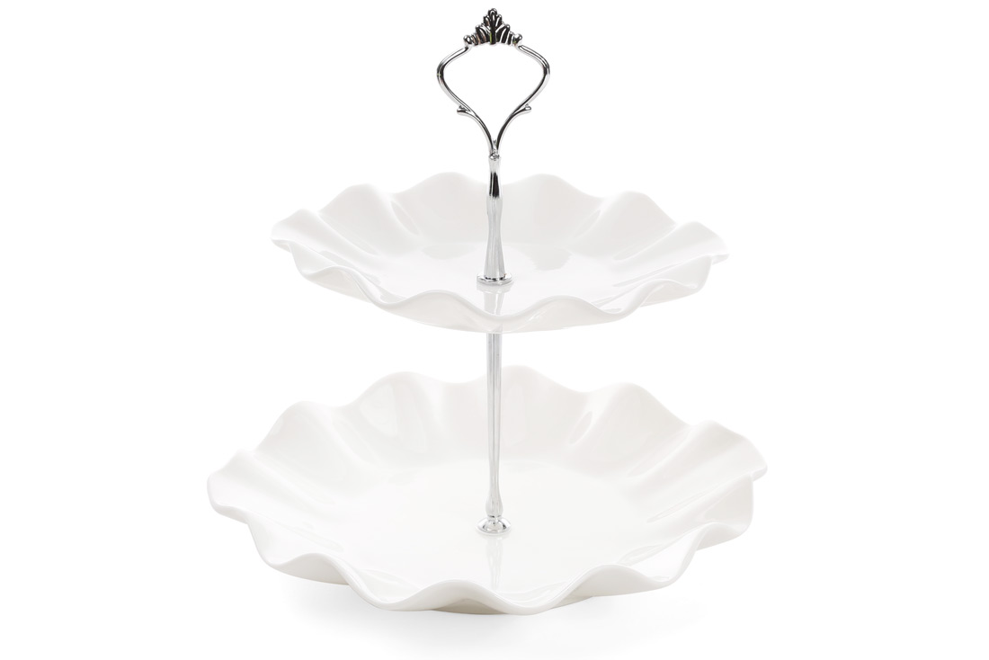 Фруктовница фарфоровая BonaDi Волна двухъярусная 24 см Белый (988-135) Фруктовница фарфоровая BonaDi Волна двухъярусная 24 см Белый (988-135)
