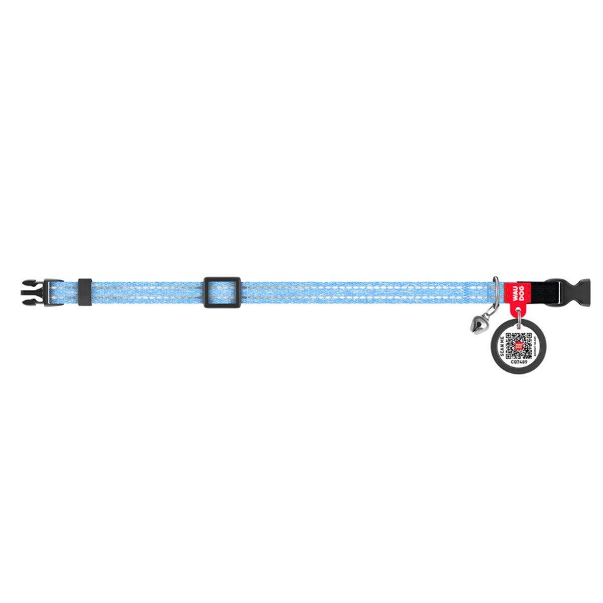 Ошейник для кошек Waudog Re-cotton с QR паспортом/светоотражающим/пластиковым фастексом XS 10 мм х 20-30 см Голубой (16422 Col)