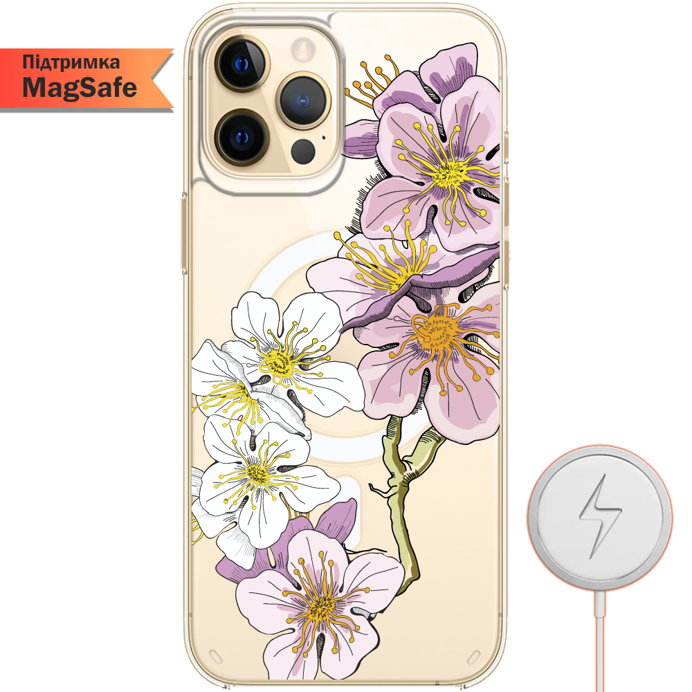 Чехол BoxFace iPhone 12 Pro Cherry Blossom Прозрачный силикон с поддержкой MageSafe (41086-cc4-41497)