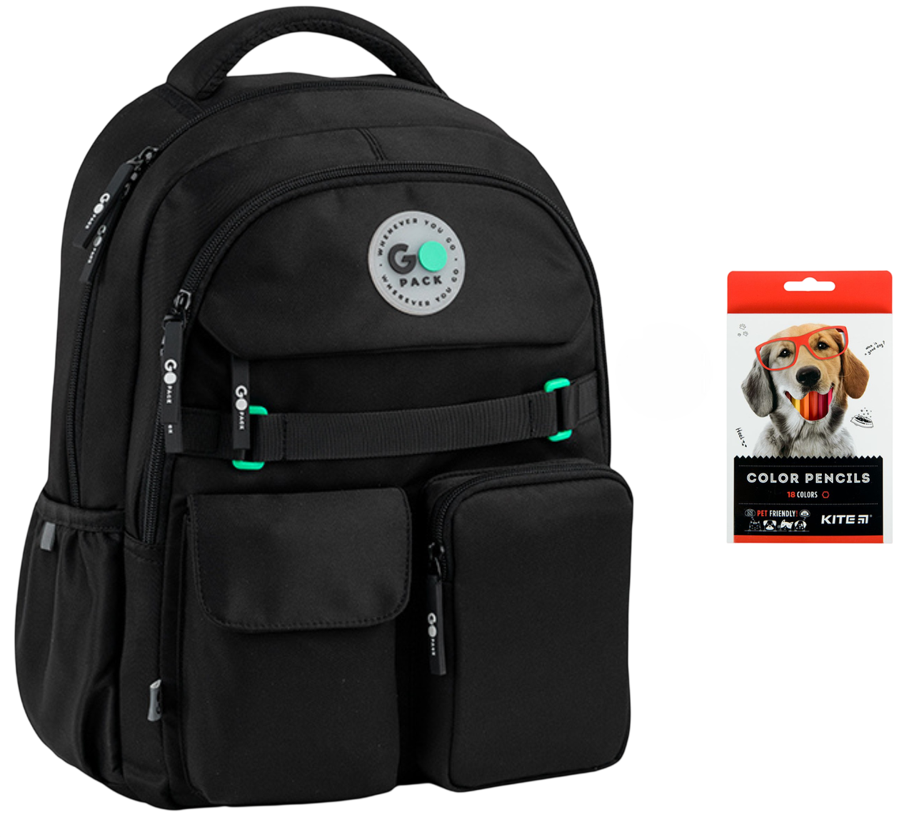 Рюкзак школьный GoPack Education GO26-183M-3 и карандаши KITE 18 цветов Черный (2905030936)