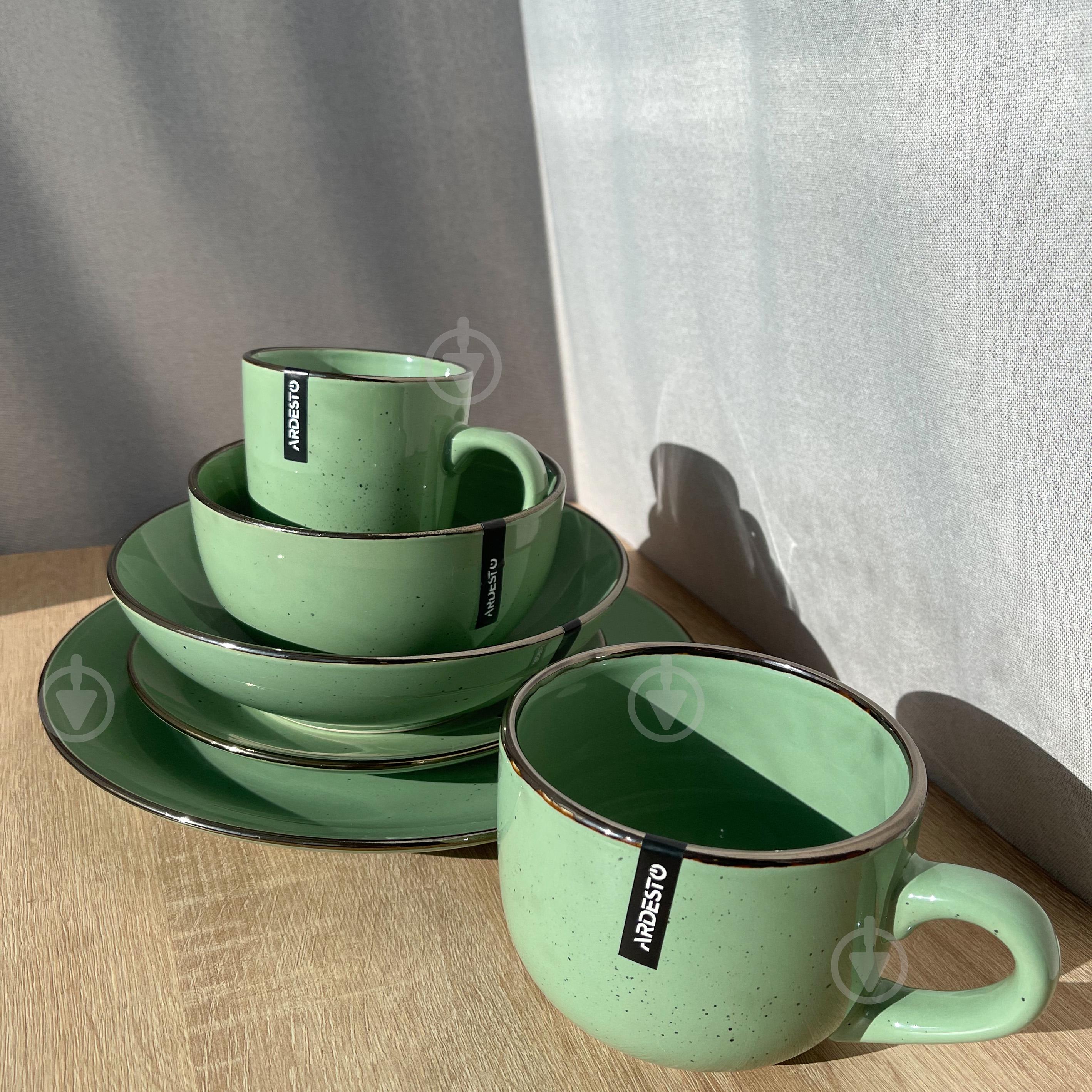 Сервиз столовой посуды Ardesto Bagheria 24 предмета 4 персоны каменная керамика Зеленый - фото 2