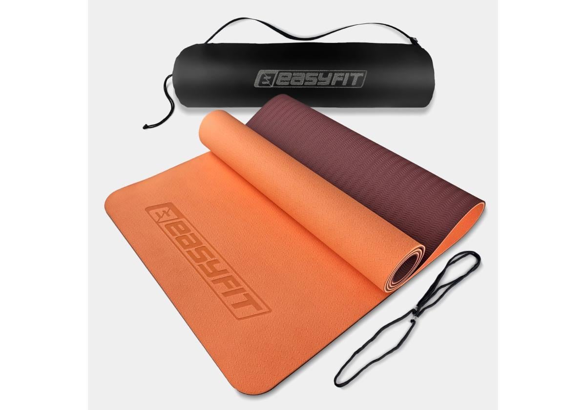 Коврик для йоги и фитнеса EasyFit TPE/TC двухслойный с чехлом 6 мм Персиковый/коричневый (EF-1924s-PHBN)