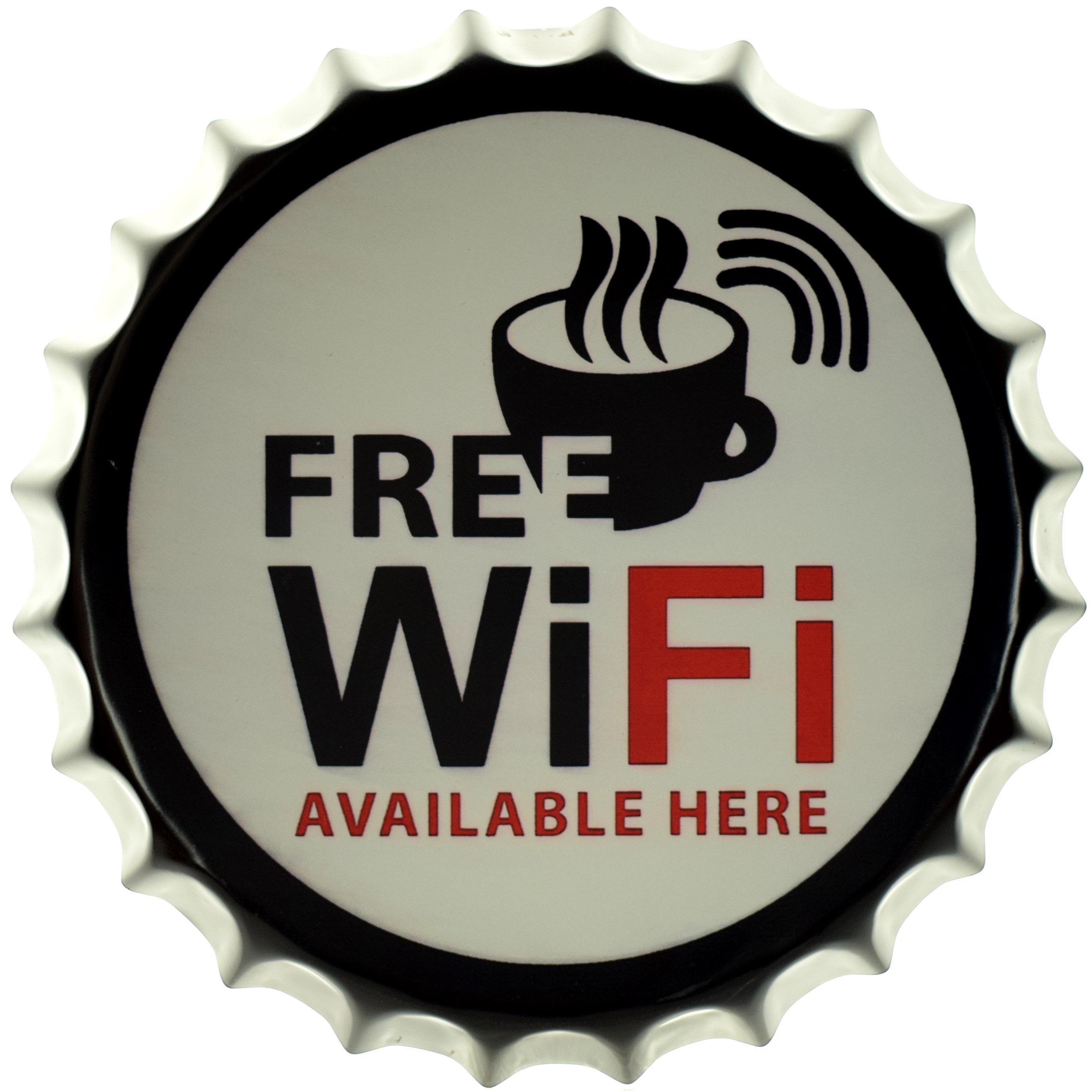 Табличка металлическая Здесь Доступен Бесплатный Wi-Fi/Free Wi-Fi Available Here крышка 35 см