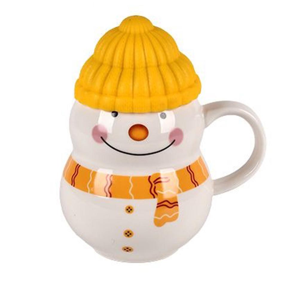 Чашка новогодняя с крышкой снеговик 350 мл Желтый - фото 2 Чашка новогодняя с крышкой снеговик 350 мл Желтый - фото 2