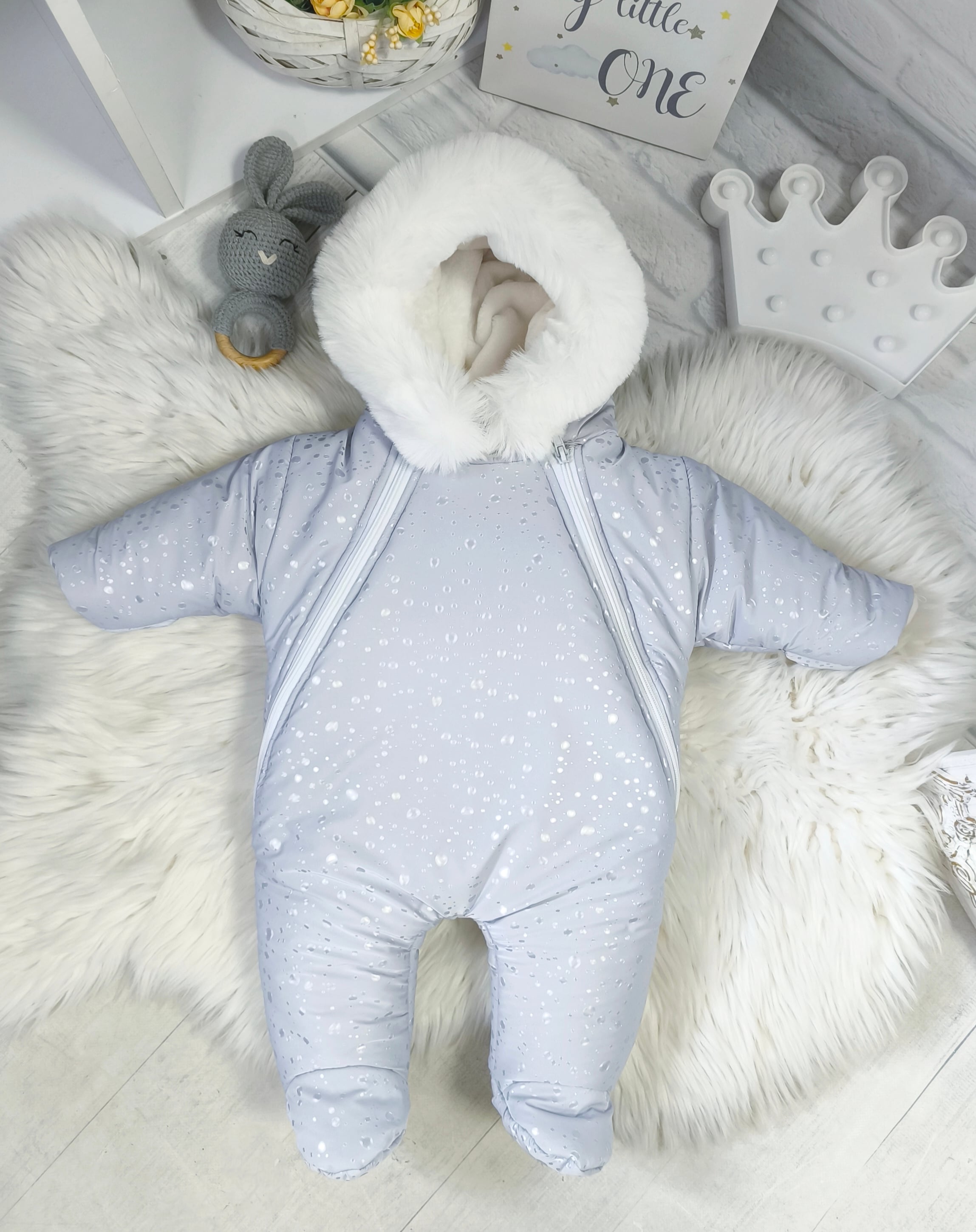Детский зимний комбинезон ElLiz_kids Капля на бахроме 0-4 месяцев Серый (Kraplia-grey)