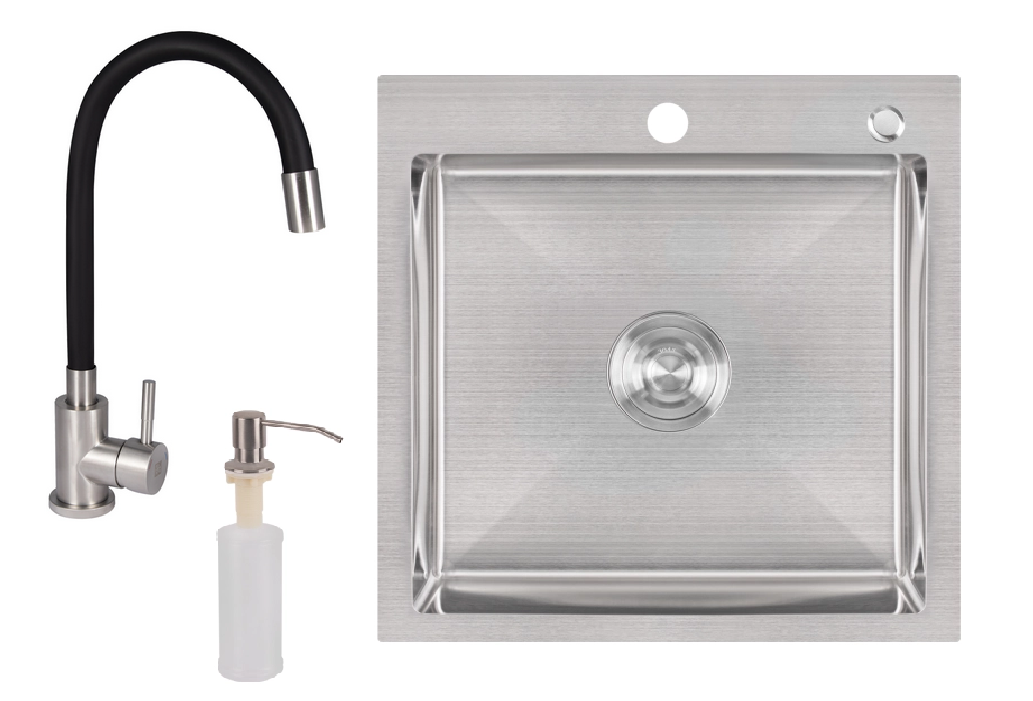 Мийка для кухні з нержавіючої сталі 50/50 Lidz з гнучким краном та дозатором Сатин Мийка для кухні з нержавіючої сталі 50/50 Lidz з гнучким краном та дозатором Сатин