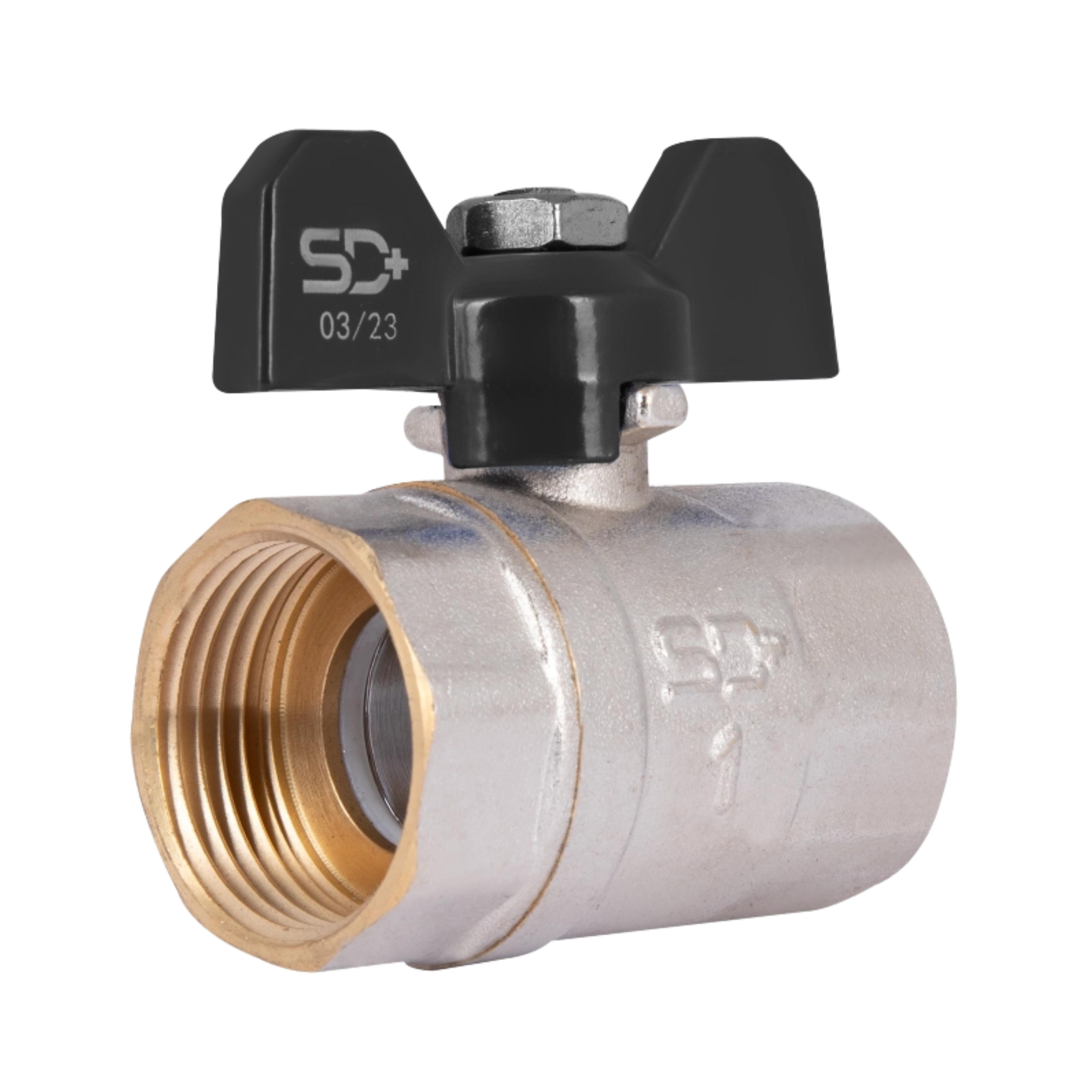 Кран шаровый Thermo Alliance Base 1"ВВ прямая латунная никелированная PN40 бабочка (SD602W25)