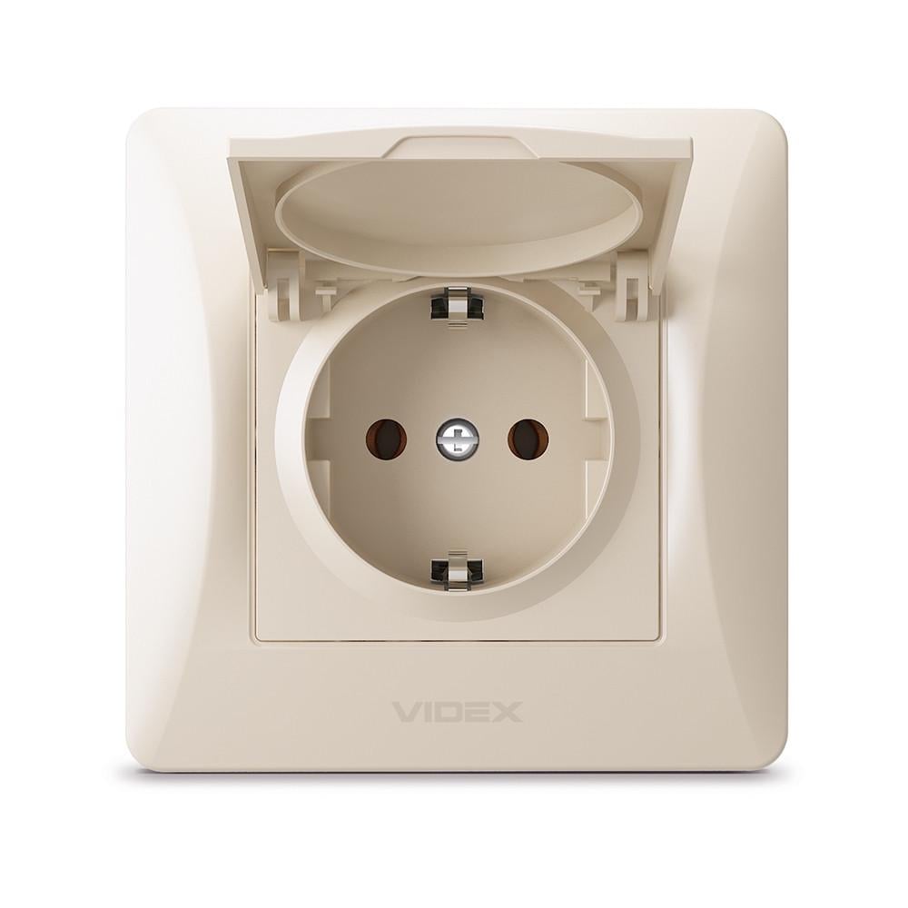 Розетка Videx Binera с заземлением и крышкой Кремовый