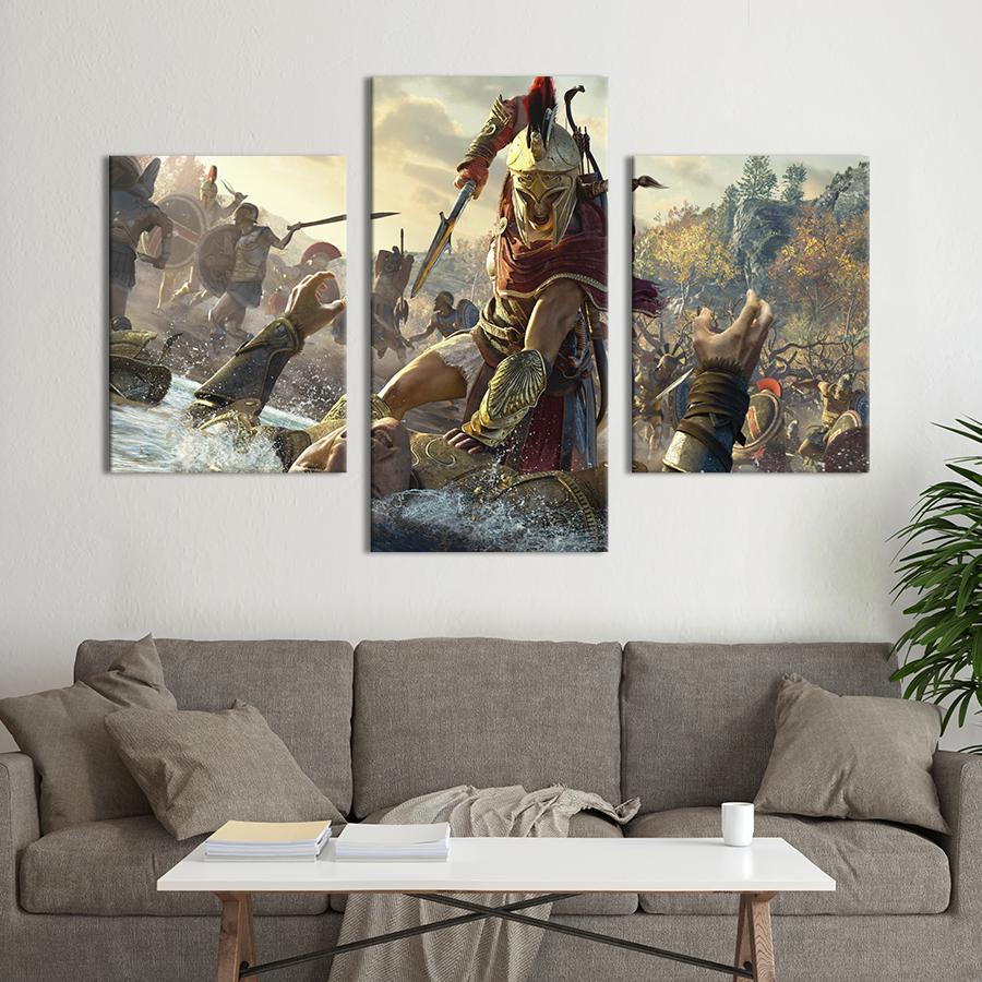 Картина на холсте триптих Алексиос - герой игры Assassin's Creed: Odyssey 66x40 см (1496-32)