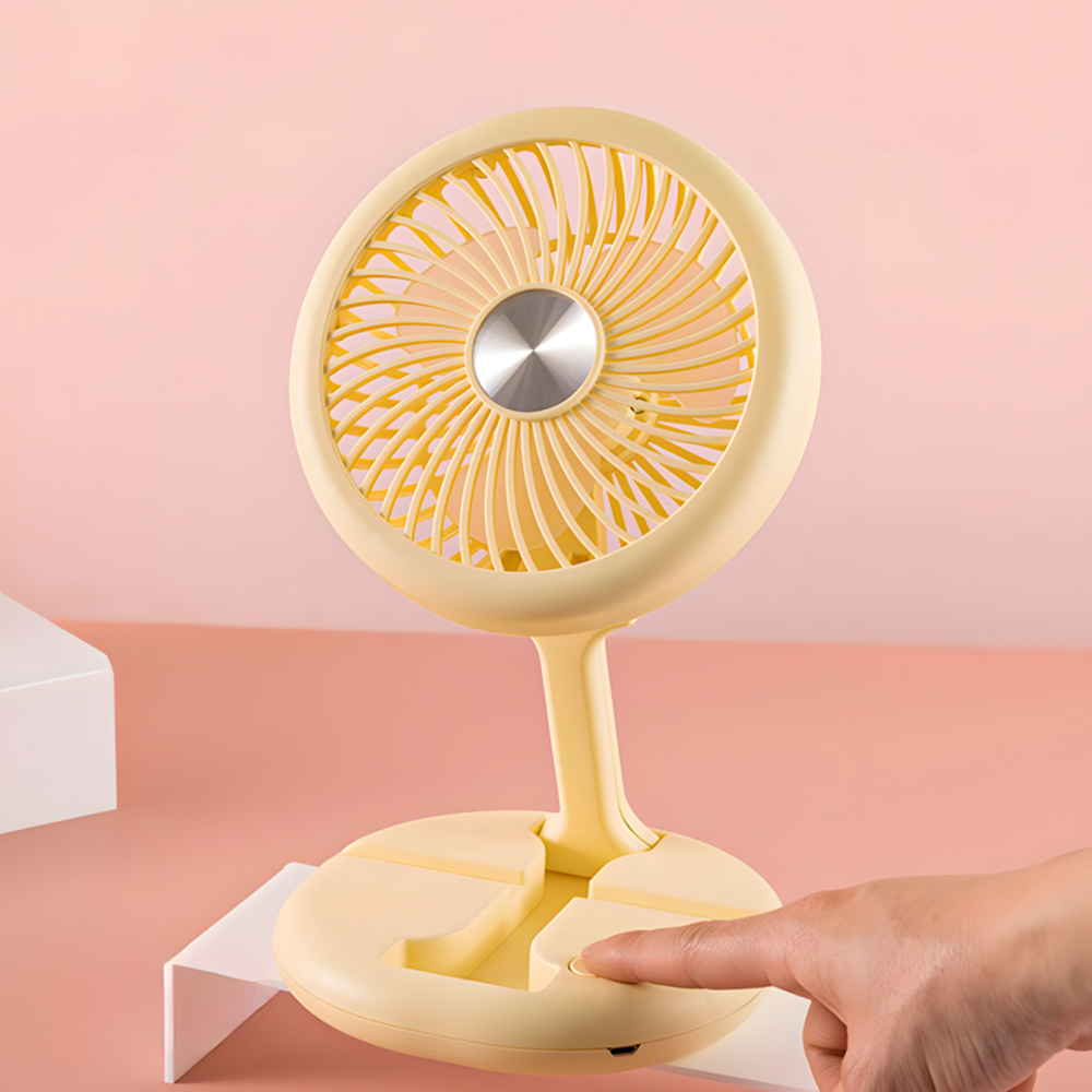 Вентилятор портативний настільний на акумуляторі 400 мАг USB 2 режими тримач для телефону Жовтий (27432466) - фото 2
