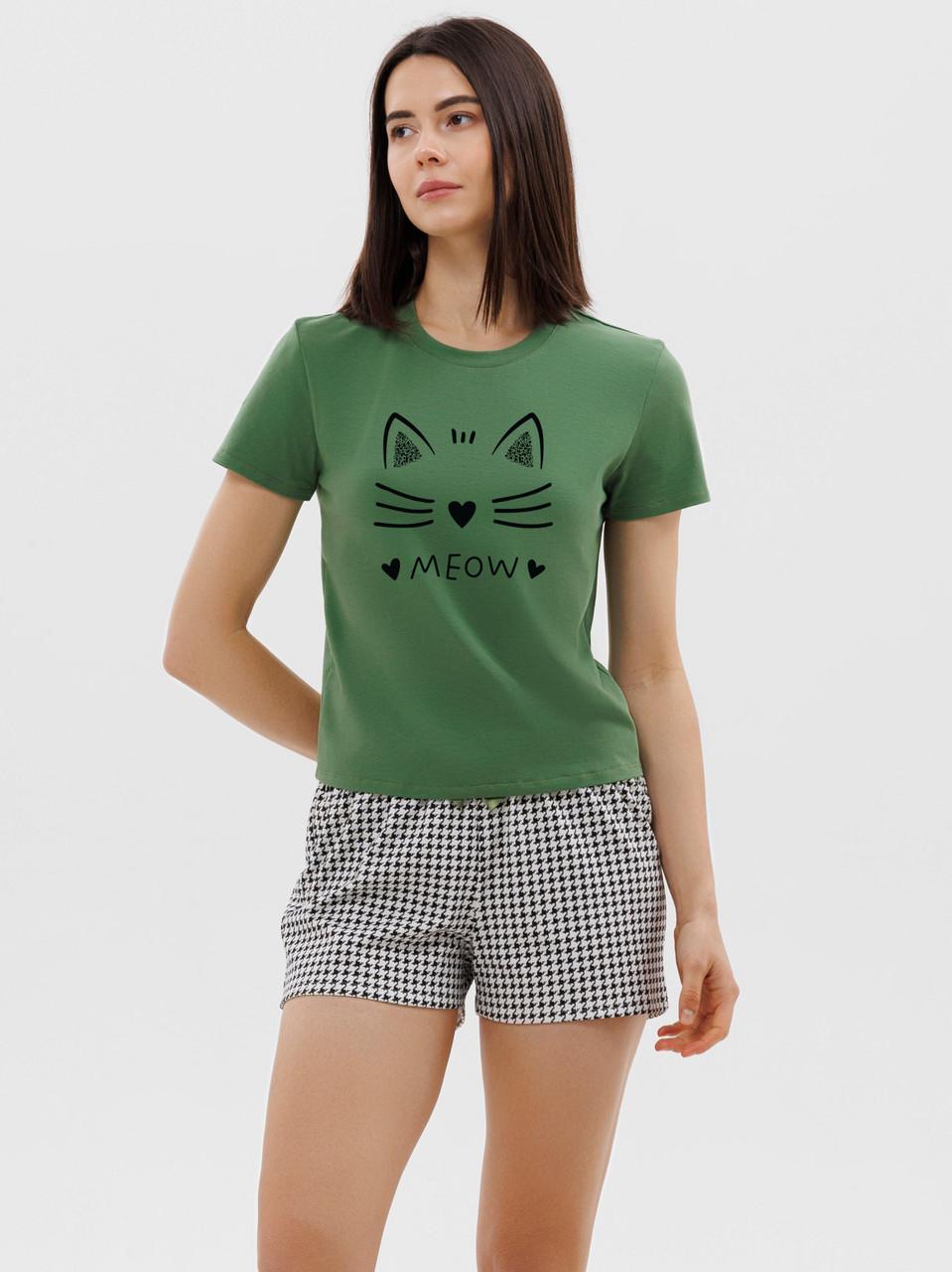 Піжама жіноча Roksana футболка/міні-шортики XL Зелений/Білий (1759/16174) - фото 4 Піжама жіноча Roksana футболка/міні-шортики XL Зелений/Білий (1759/16174) - фото 4