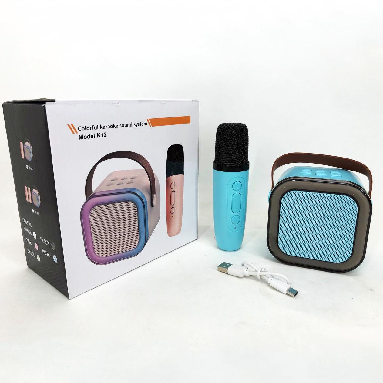 Портативна колонка з караоке мікрофоном та RGB підсвічуванням K12 10W Bluetooth Блакитний - фото 2 Портативна колонка з караоке мікрофоном та RGB підсвічуванням K12 10W Bluetooth Блакитний - фото 2