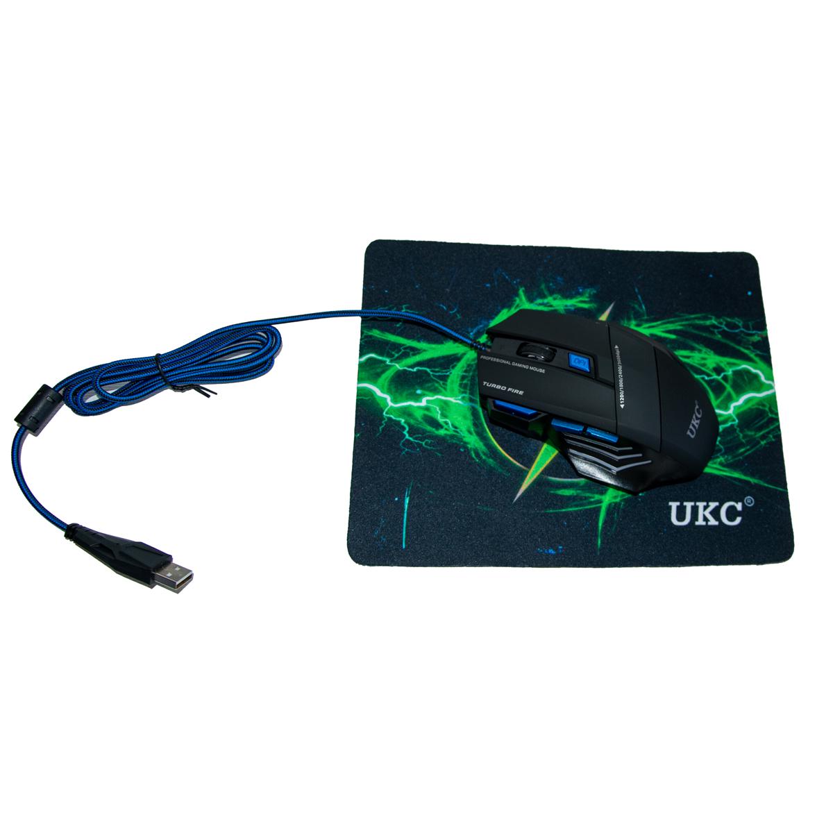 Игровая мышь и коврик 7 клавиш Черно-синий (1008075-Black-2)