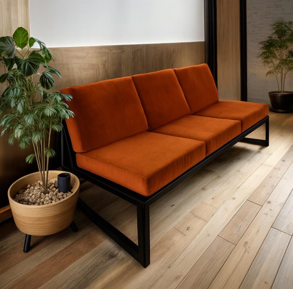 Диван металевий ТОБІ ШО Флекс/DV6 з 6 подушками для офісу дачі саду 750x1560x700 мм велюр Рудий (22)