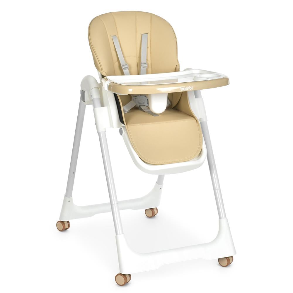 Стульчик для кормления Bambi M 5673 на колесах складной с регулировкой высоты и спинки Бежевый