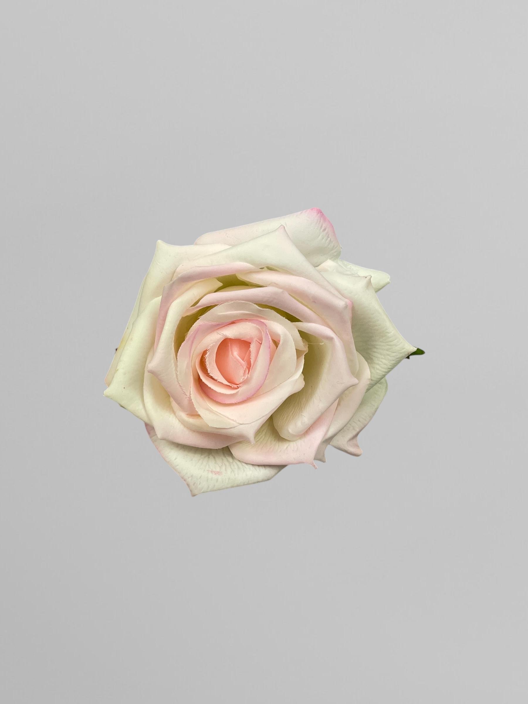 Искусственная головка розы открытый бутон 9 см Бело-розовый (К02027) - фото 2