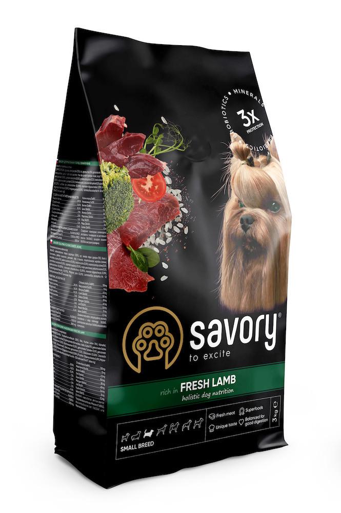 Корм для собак Savory Small Breeds rich in Fresh Lamb для дорослих собак вагою до 10 кг 3 кг