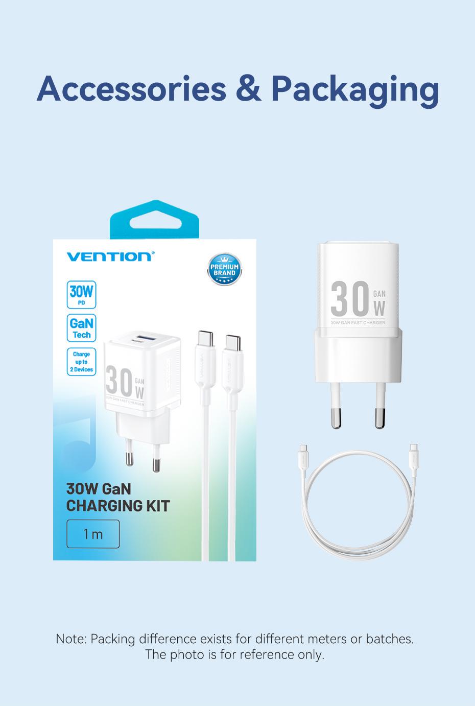 Зарядное устройство Vention GaN III Type-C/USB 30W /Type-C 60Вт 2-портовый USB A+C быстрая зарядка 1 м Черный (TZ-FEQB0-EU-01) - фото 9