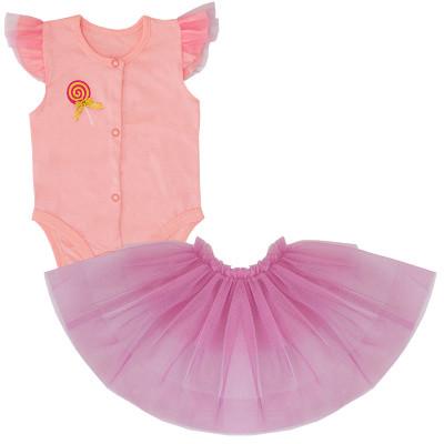 Боди с юбкой детское хлопковое для девочки на кнопках Gabbi BD-19-12 Радуга 56 см Персиковый (11640)