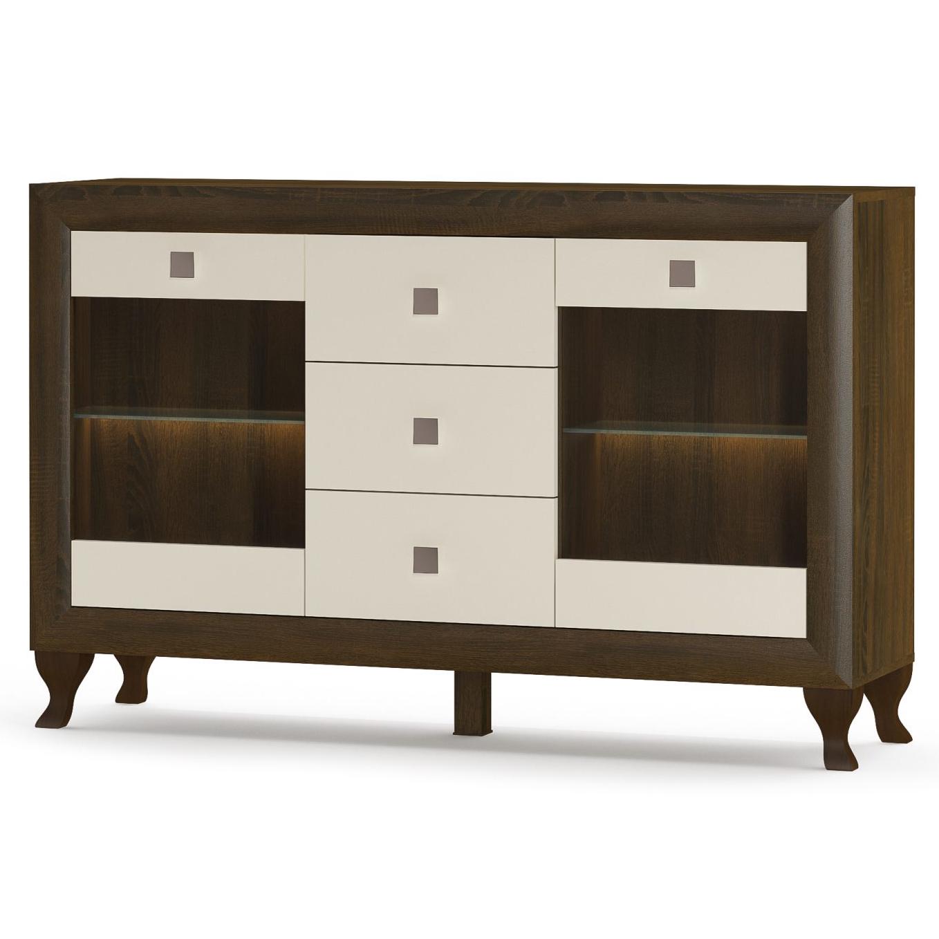 Комод Mebel Service Парма 2В3Ш Дуб шоколадный/Крем глянцевый